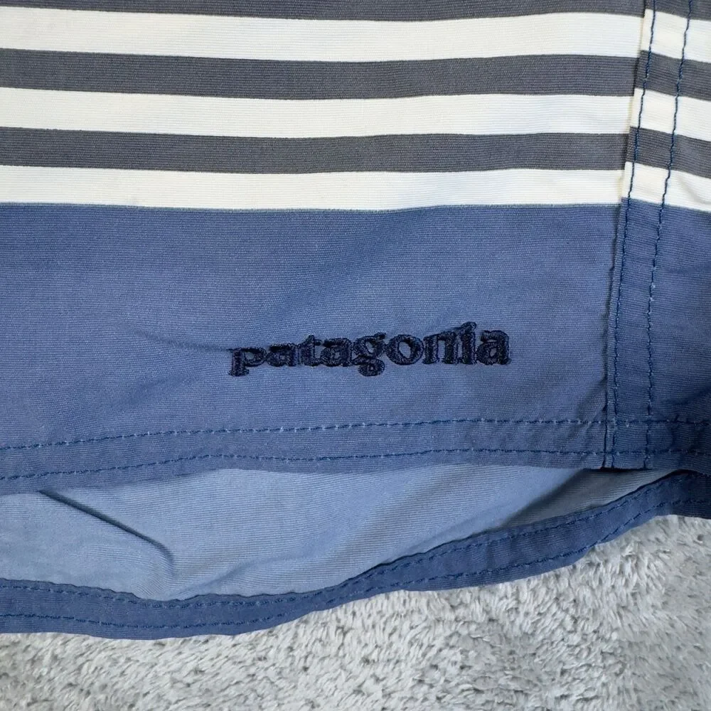 Patagonia Swim Trunks Mens 34 Yellow Blue Wavefarer Board Shorts Striped Outdoor
